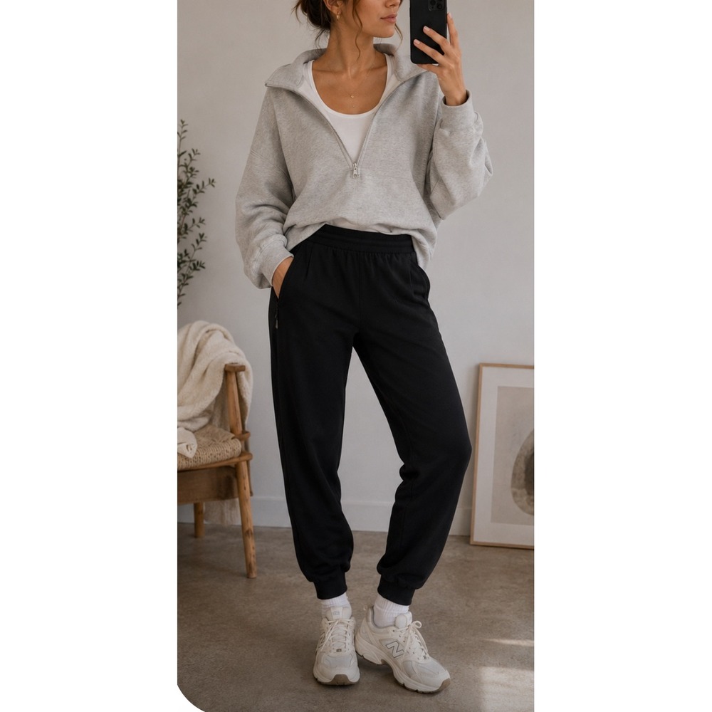 Rachel Zoe Black Jogger Pants XL Minimalist Athleisure Zip Pocket Lounge